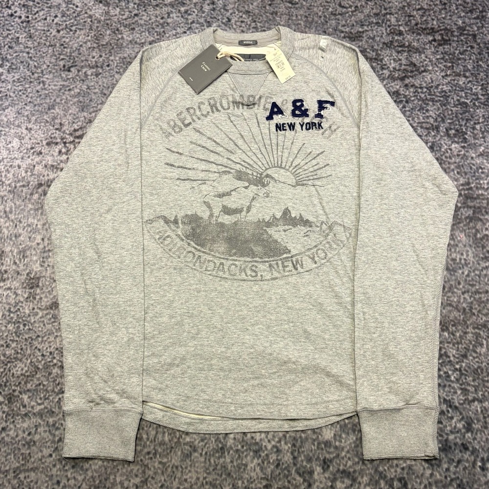 NWT Abercrombie & Fitch Muscle Long Sleeve Shirt Mens XL Gray Preppy VTG Y2K‎